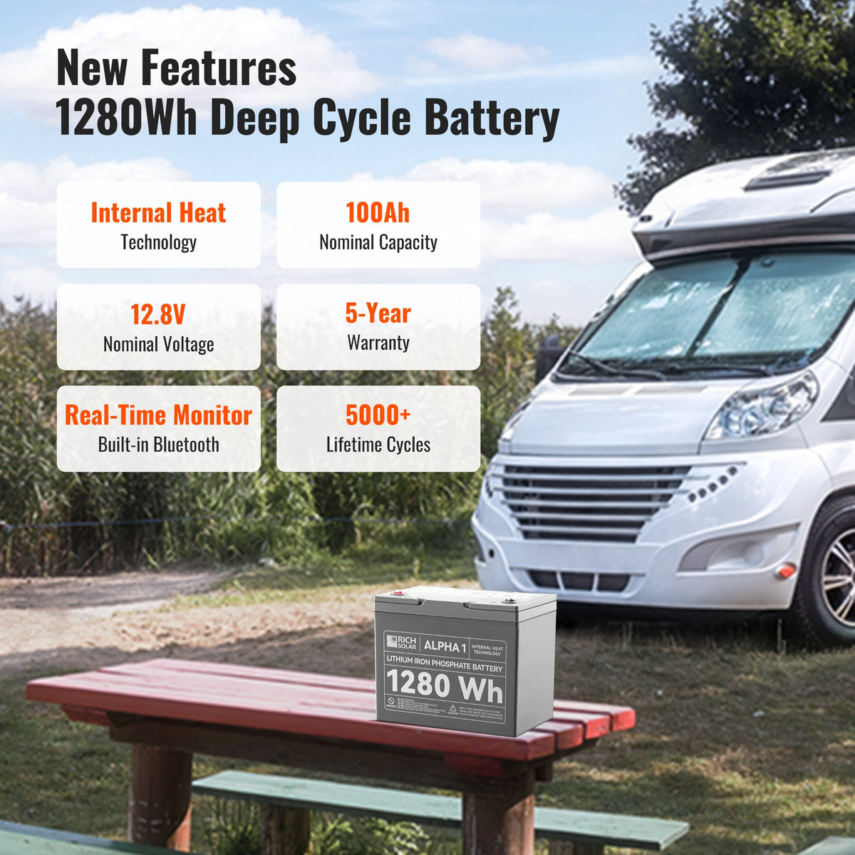 Rich Solar Alpha 1 12V 100Ah LiFePO4 Battery 1280Wh