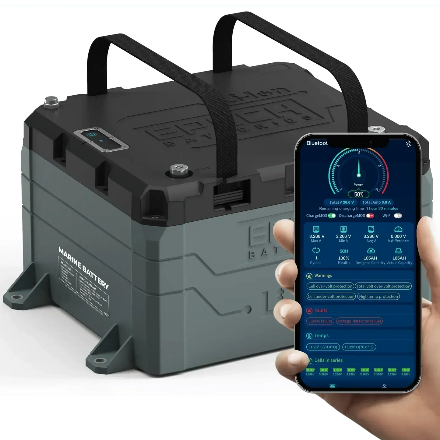 Epoch Batteries 48V 50Ah LiFePO4 Lithium Battery - Bluetooth, Heating, Waterproof