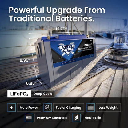 Battle Born 100Ah 12V Smart Heated LiFePO4 Deep Cycle Battery Kit