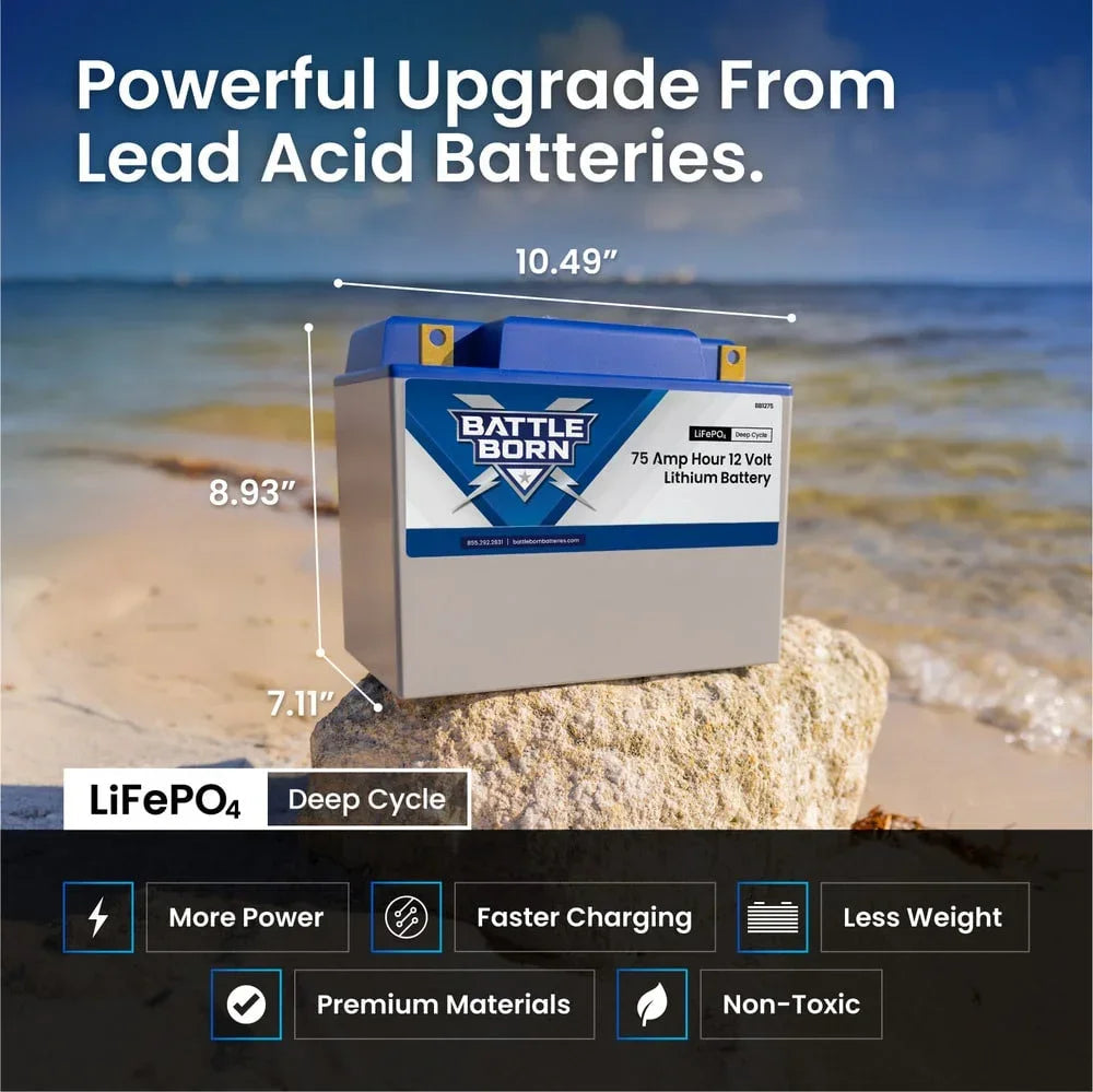 Battle Born 75Ah 12V Group 24 LiFePO4 Heated Battery Kit