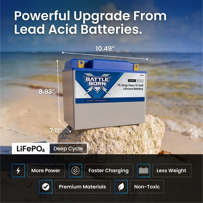 Battle Born 75Ah 12V Group 24 LiFePO4 Heated Battery Kit