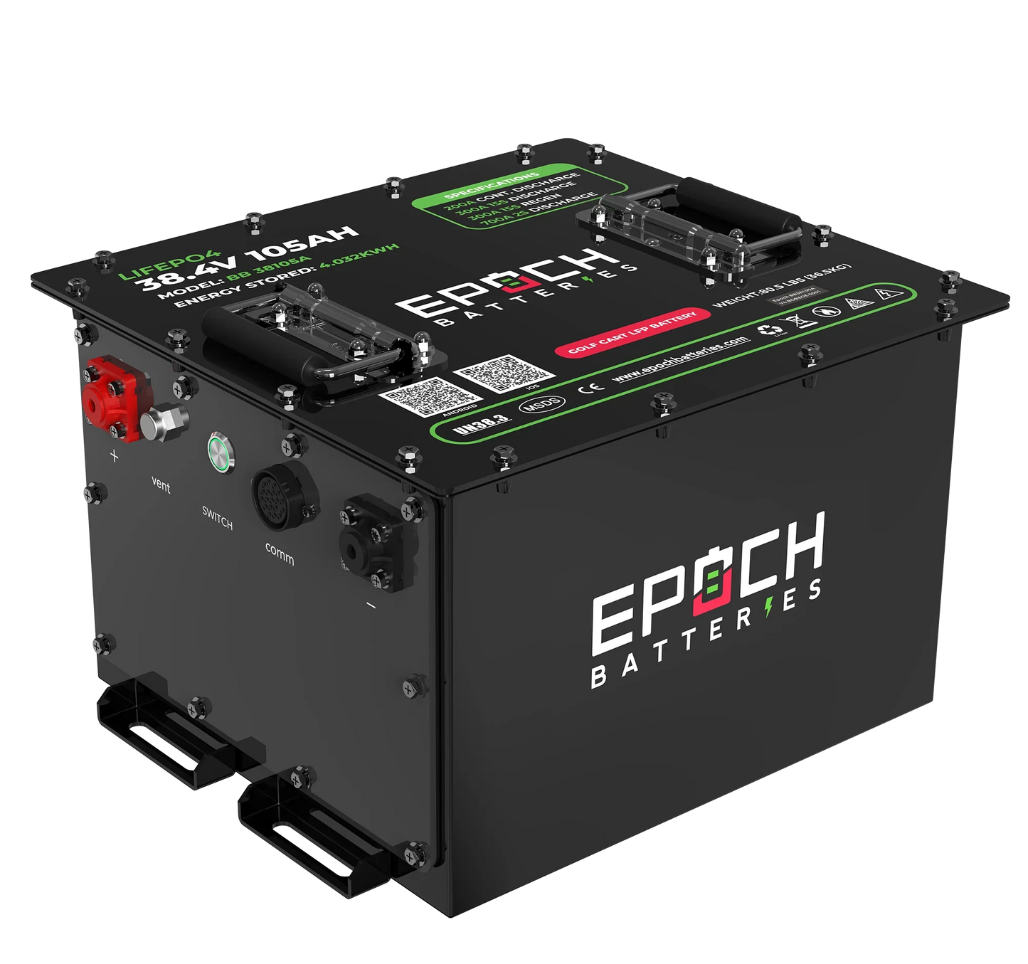 Epoch Batteries 36V 105Ah - LiMax Series - Lithium (LiFePO4) Golf Cart Battery - Complete Kit