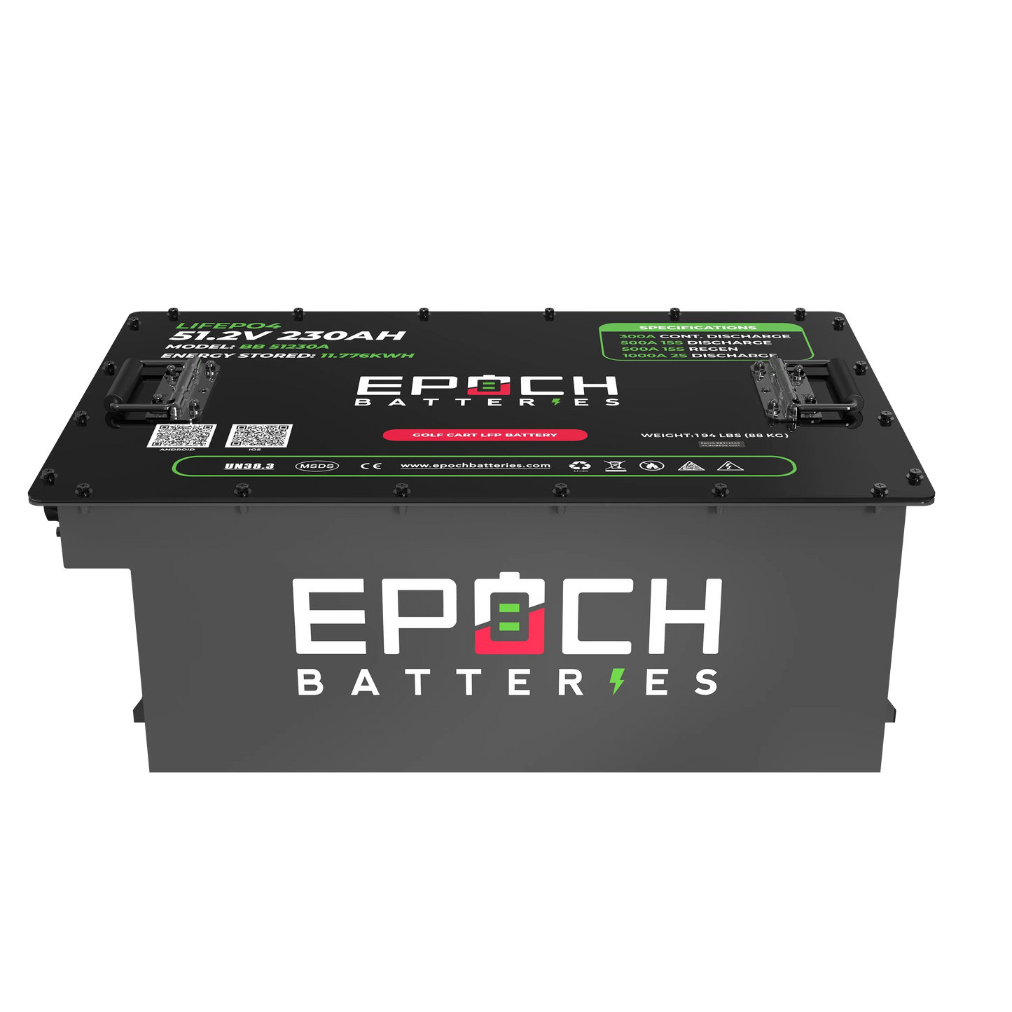 Epoch Batteries 48V 230Ah - LiMax Series - Lithium (LiFePO4) Golf Cart Battery - Complete Kit
