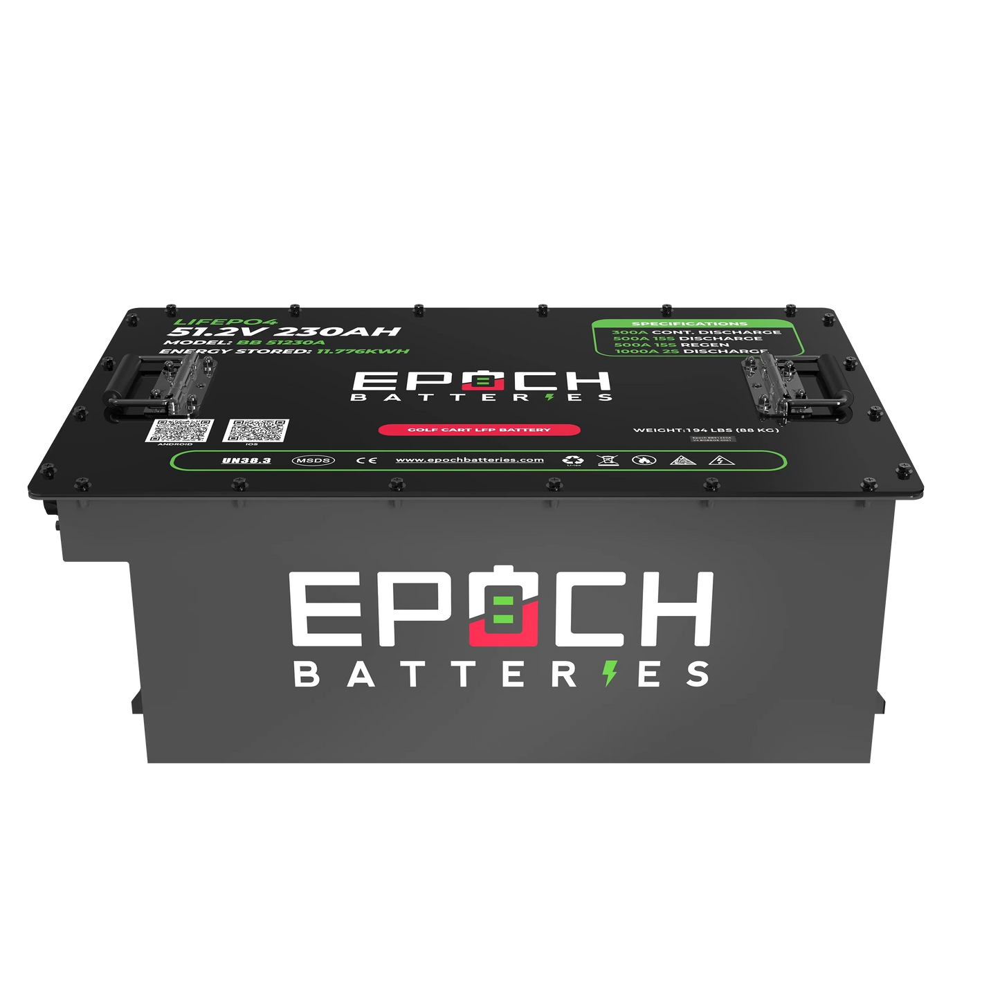 Epoch Batteries 48V 230Ah - LiMax Series - Lithium (LiFePO4) Golf Cart Battery - Complete Kit