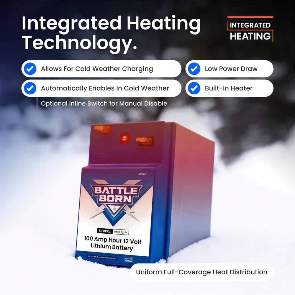 Battle Born 100Ah 12V GC2 LiFePO4 Heated Battery Kit