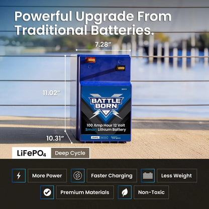 Battle Born 100Ah 12V GC2 Smart Heated LiFePO4 Deep Cycle Battery Kit