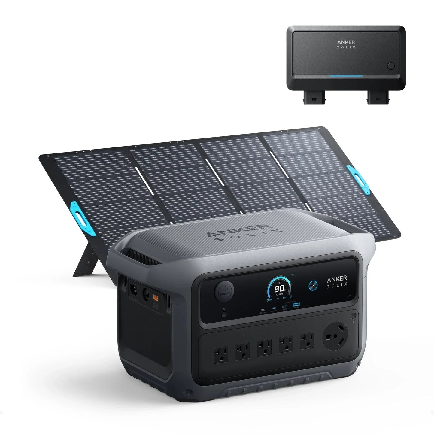 Anker SOLIX C2000 Gen2 Portable Power Station + 400w Solar Panel + Car Alternator Charger