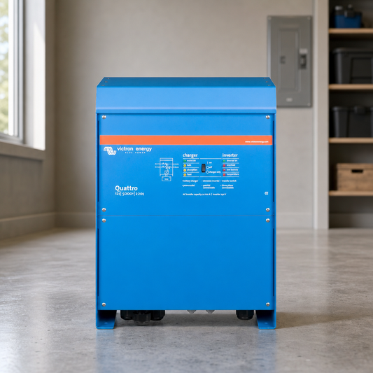 Victron Quattro Inverter/Charger 12 VDC - 5000W -Dual 100AMP 120VAC Inputs - Auto Transfer Switch - 200AMP Battery Charger - Stackable [QUA125021100] lifestyle hero image