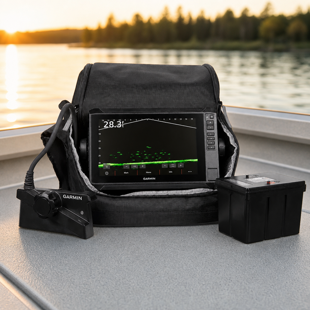 Garmin ECHOMAP UHD2 93SV LiveScope Plus Ice Fishing Bundle LI w/ECHOMAP UHD2 93sv, LiveScope Plus System  Lithium-ion Battery [010-02688-35] lifestyle hero image
