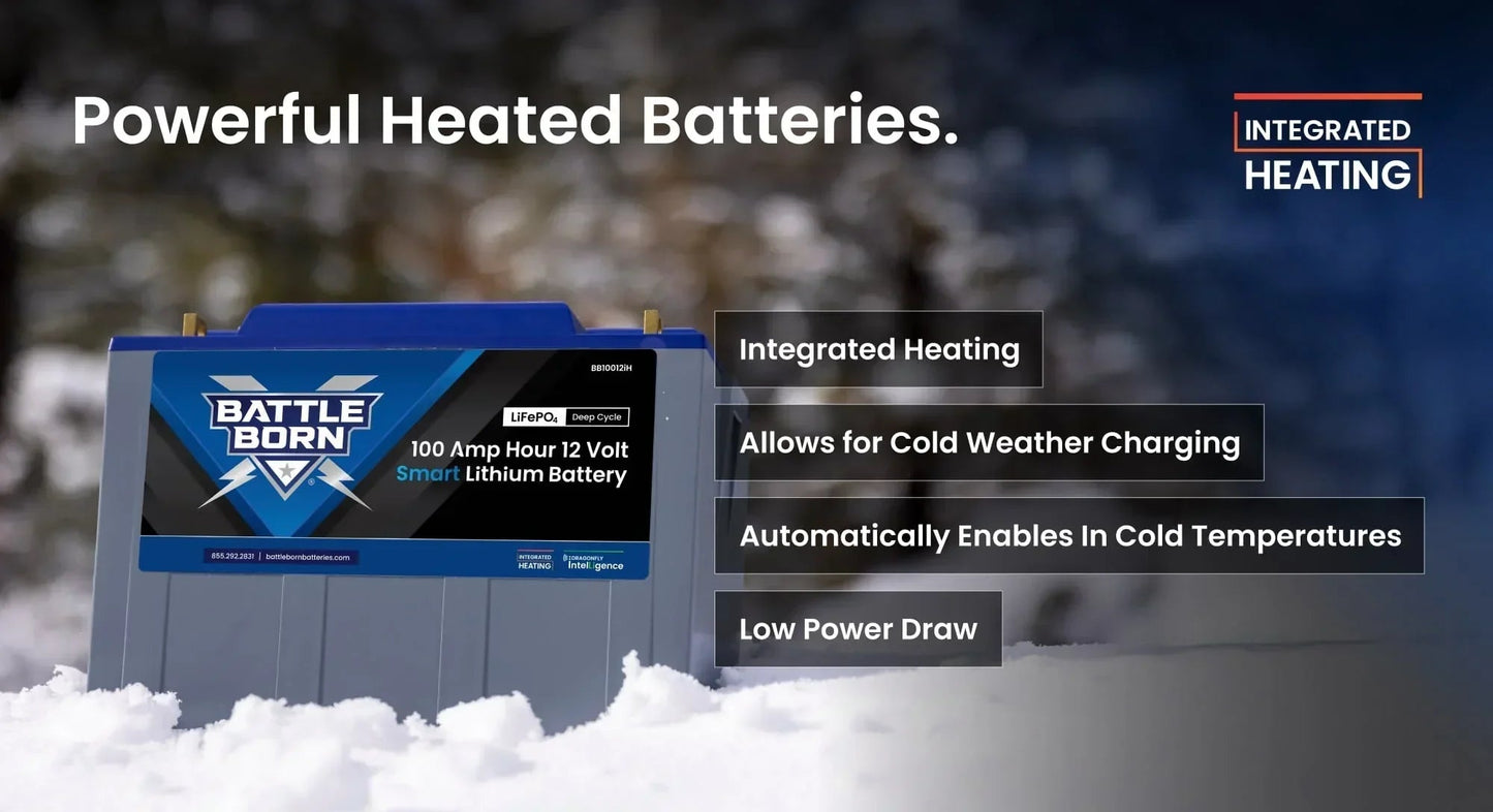 Battle Born 100Ah 12V Smart Heated LiFePO4 Deep Cycle Battery Kit