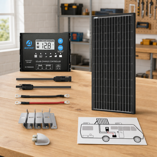 ACOPOWER 200W Mono Solar RV Kits + MPPT / PWM Charge Controller lifestyle hero image