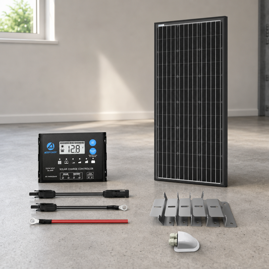 ACOPOWER 100W Mono Solar RV Kits + MPPT / PWM Charge Controller lifestyle hero image