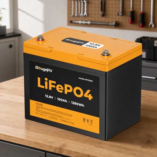 BougeRV 12V 1280Wh/100Ah LiFePO4 Battery lifestyle hero image