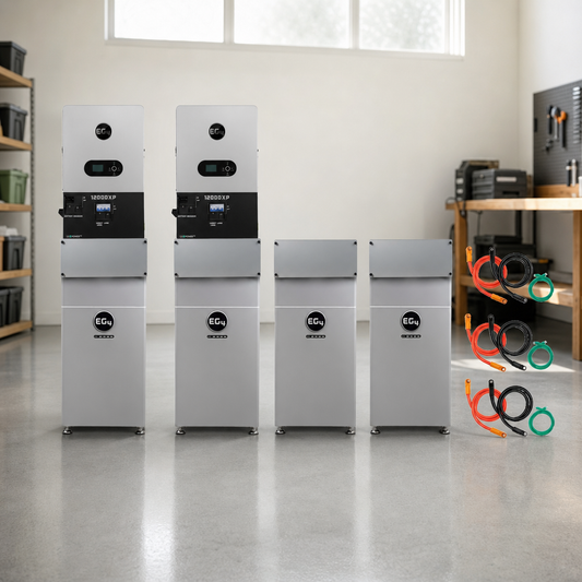 EG4 Hybrid Power Kit | 24kW 120/240V Output 48VDC - 64kWh System Bundle | 2 x EG4 12000XP Inverter + 4 x EG4 WallMount 314Ah Indoor Battery lifestyle hero image
