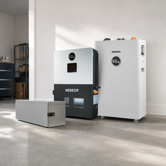 EG4 OffGrid Power Kit | 6kW 120/240V Output 48VDC - 16kWh System Bundle | 1 x EG4 6000XP Inverter + 1 x EG4 WallMount 314Ah All Weather Battery lifestyle hero image