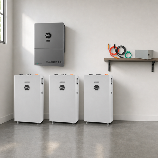 EG4 Hybrid Power Kit | 16kW 120/240V Output 48VDC - 48kWh System Bundle | 1 x EG4 FlexBoss21 Hybrid Inverter + 3 x EG4 All-Weather 314Ah Battery lifestyle hero image