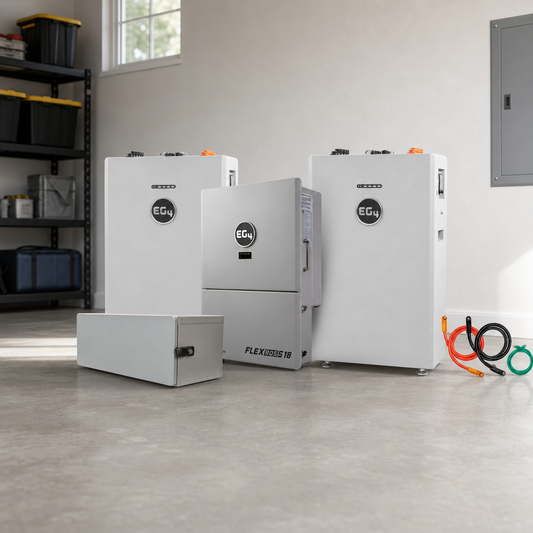 EG4 Hybrid Power Kit | 13kW 120/240V Output 48VDC - 32kWh System Bundle | 1 x EG4 FlexBoss18 Hybrid Inverter + 2 x EG4 All-Weather 314Ah Battery lifestyle hero image