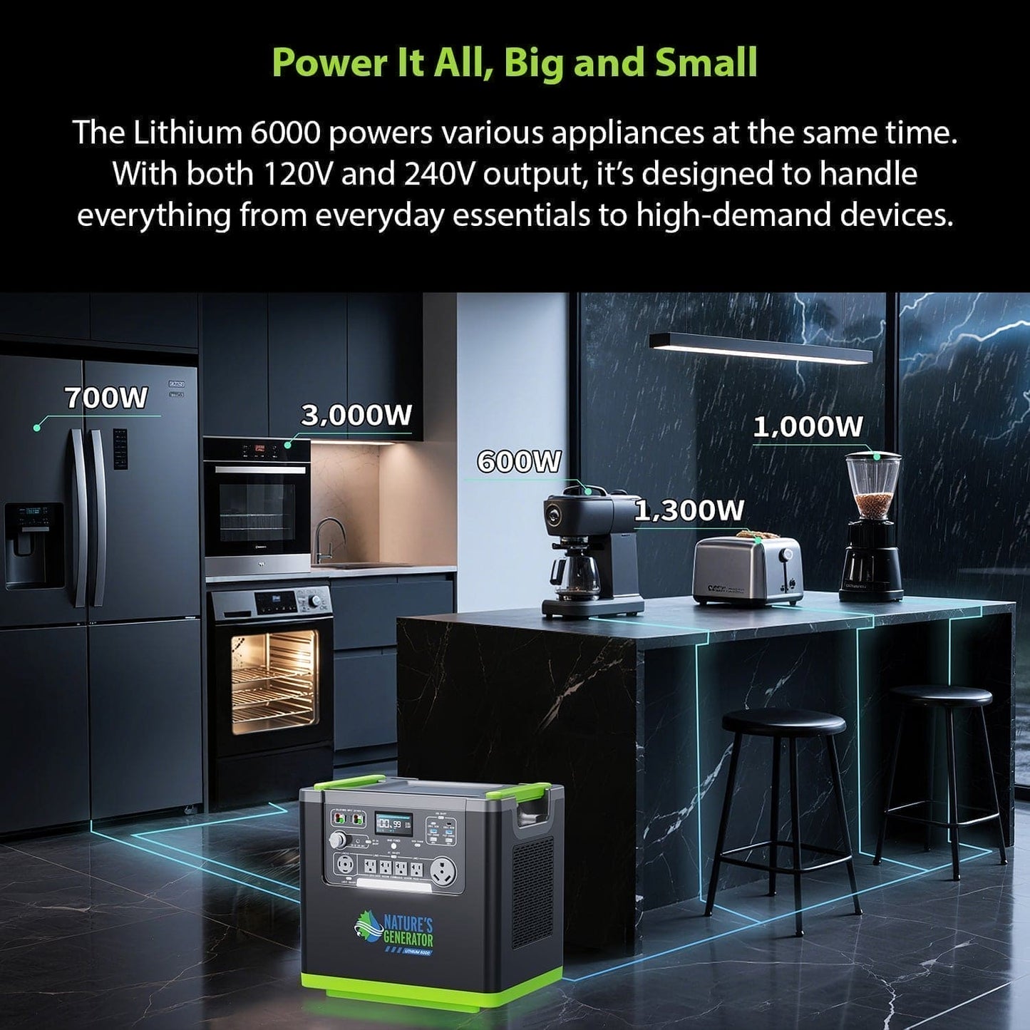 Nature's Generator Lithium 6000 Power Station For Home Backup And Off Grid Use 6000W Continuous Output 120 240V