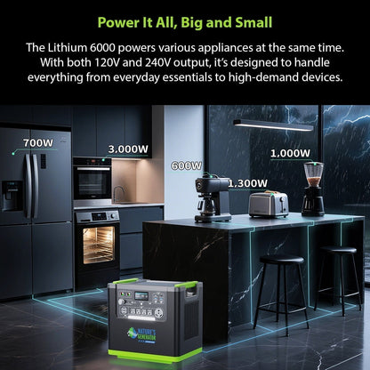 Nature's Generator Lithium 6000 Power Station For Home Backup And Off Grid Use 6000W Continuous Output 120 240V