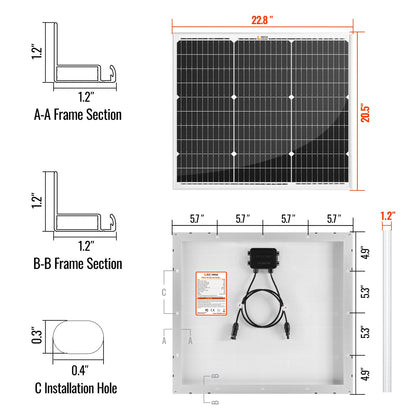 MEGA 50 | 50 Watt Solar Panel | Compact 12V Off-Grid Solar Panel for Boats, Vans, Trailers | 25-Year Output Warranty | UL Certified