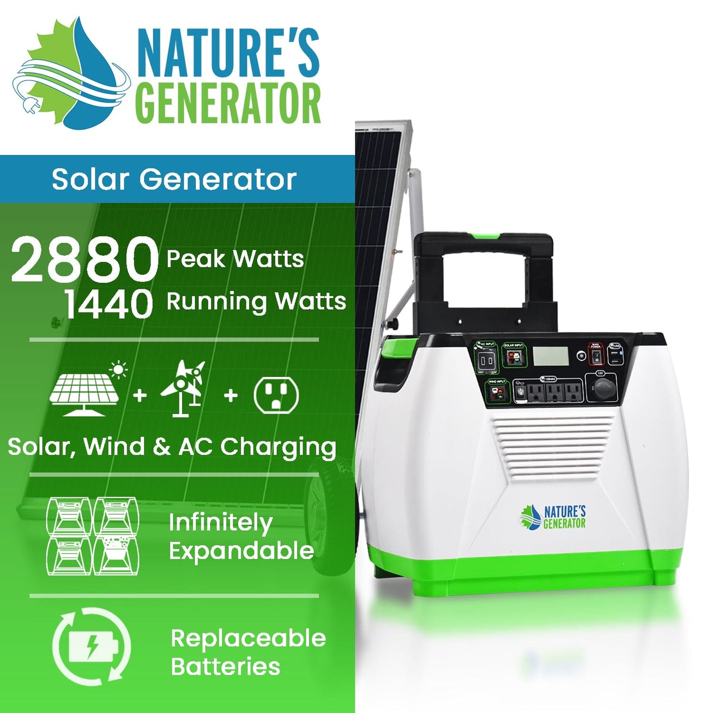 Nature's Generator Gold System Portable Solar Power Station 1800 W Includes High Output Solar Panel Model 1800