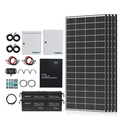 Renogy Complete Cabin Solar Kit 1200W 2500W | Optional 9.6kWh Deep-Cycle AGM / LiFePO4 Batteries