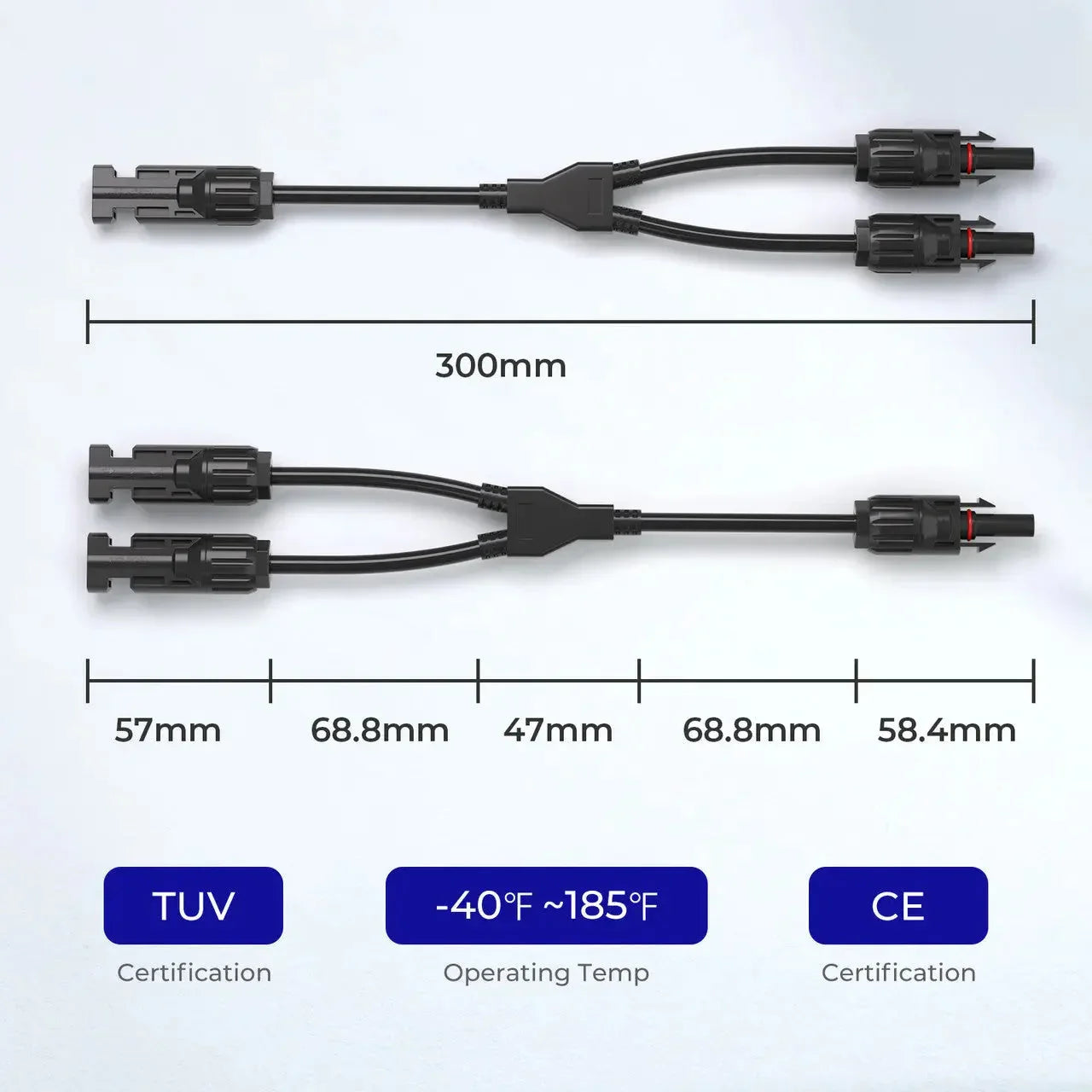 Solar Connectors Y Branch Parallel Adapter Cable MMF+FFM Pair
