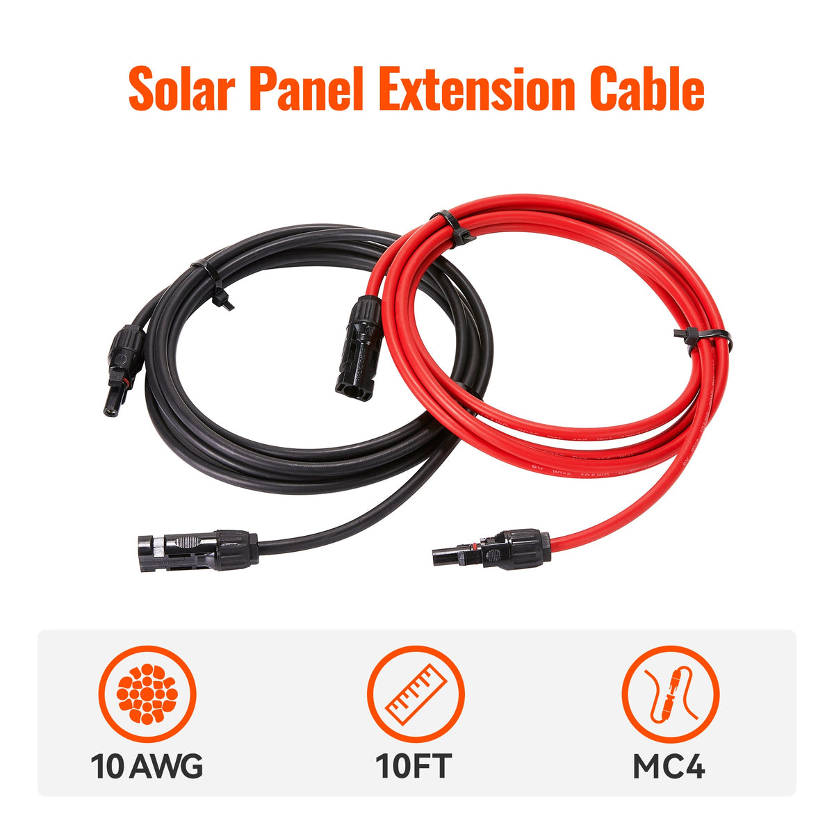 10 Gauge Solar Panel Extension Cable with Male and Female Solar Connector Ends
