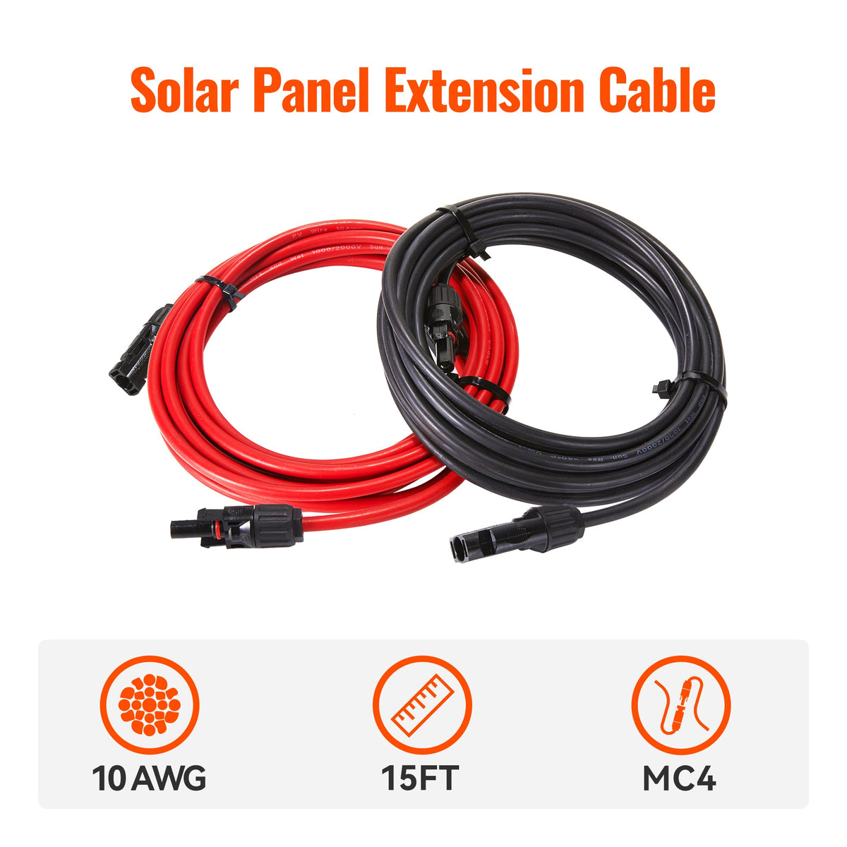 10 Gauge Solar Panel Extension Cable with Male and Female Solar Connector Ends