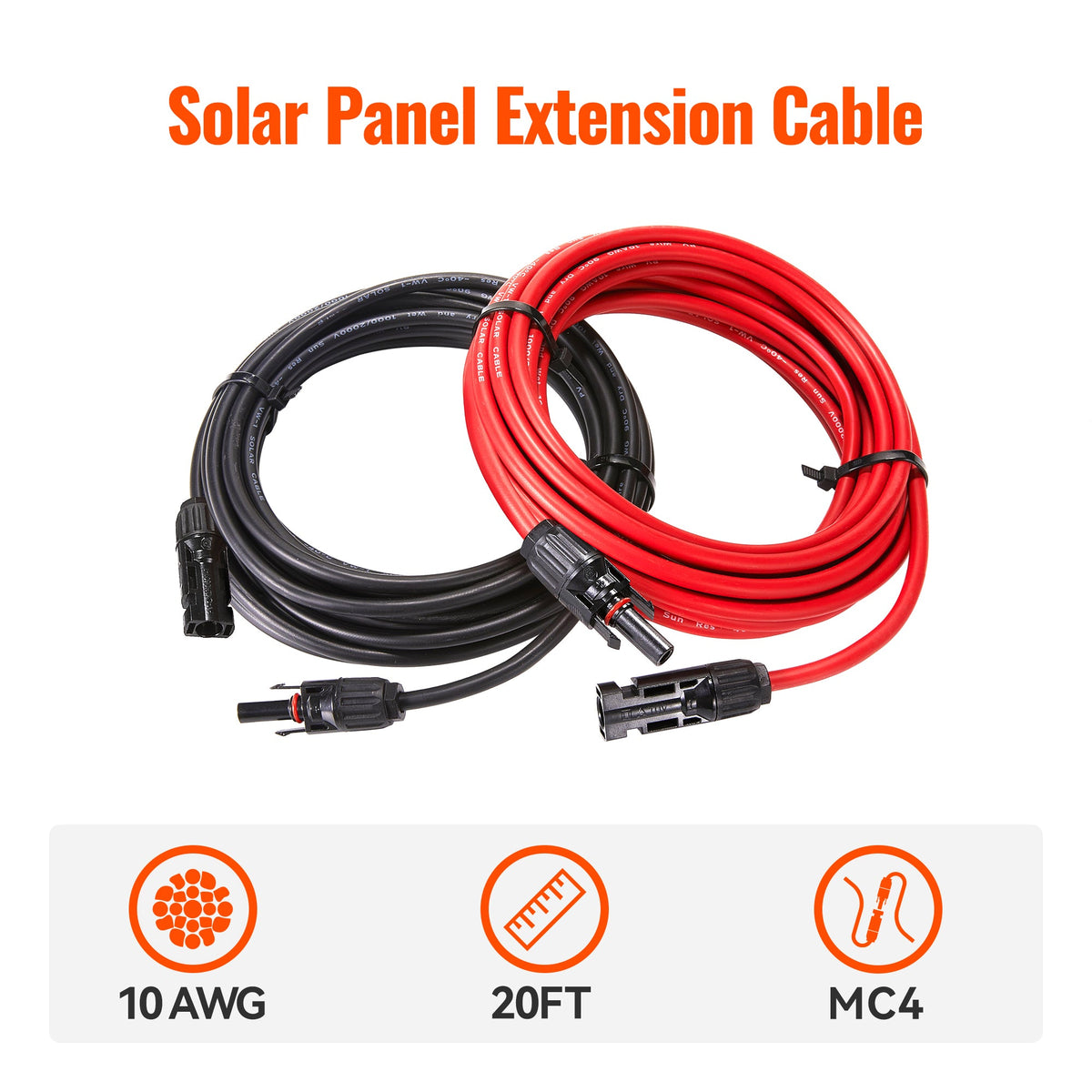 10 Gauge Solar Panel Extension Cable with Male and Female Solar Connector Ends
