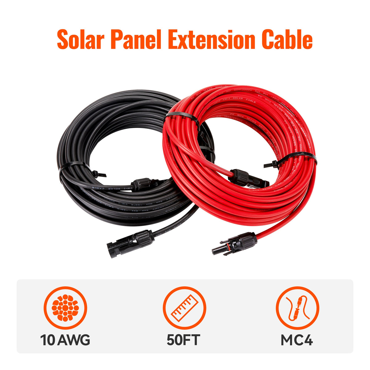 10 Gauge Solar Panel Extension Cable with Male and Female Solar Connector Ends