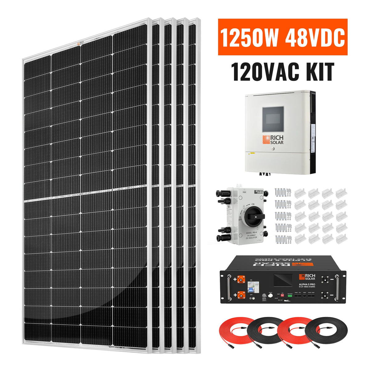 1250W 48VDC-120VAC Solar Kit