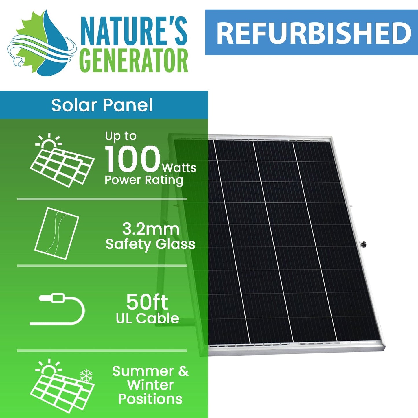 Refurbished Nature's Generator Power Panel Solar Panel With 50 Ft Cable For Recharge And Backup