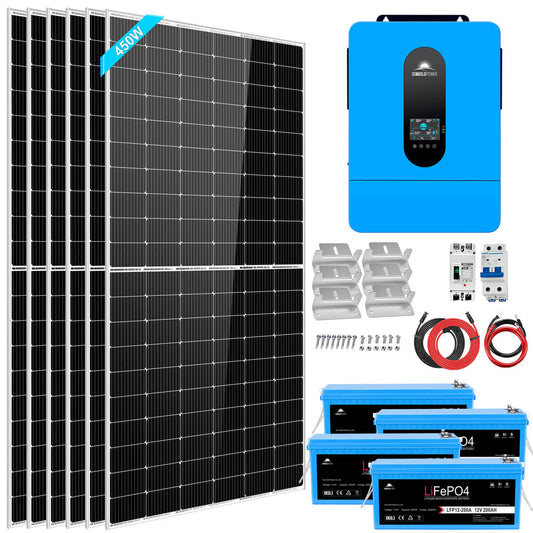Complete off Grid Solar Kit 6500W 48V 120V/240V output 10.24KWH Lithium Battery 2700 Watt Solar Panel SGK-65PRO