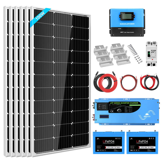Off Grid Solar Kit 3000W Inverter 12VDC 120V Output LifePO4 Battery 600 watt Solar Back Up SGK-PRO3