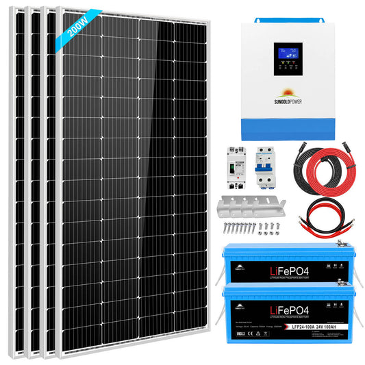 Solar Kit 3000W 24V Inverter 120V output Lithium Battery 800 Watt Solar Panel SGKT-3PRO