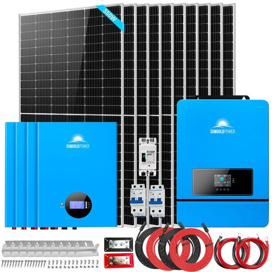 OFF GRID SOLAR KIT 10 X 550 WATTS SOLAR PANELS 4 X 5.12KWH LITHIUM BATTERY 10KW SOLAR INVERTER 48VDC 120V/240V SGM-10K20