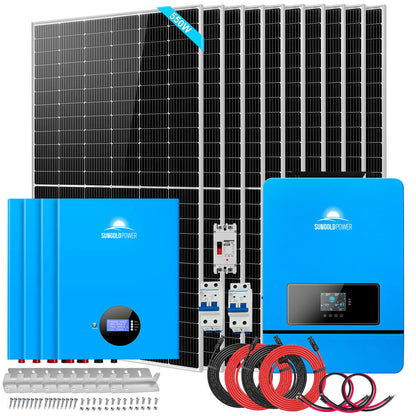 OFF GRID SOLAR KIT 10 X 550 WATTS SOLAR PANELS 4 X 5.12KWH LITHIUM BATTERY 10KW SOLAR INVERTER 48VDC 120V/240V SGM-10K20
