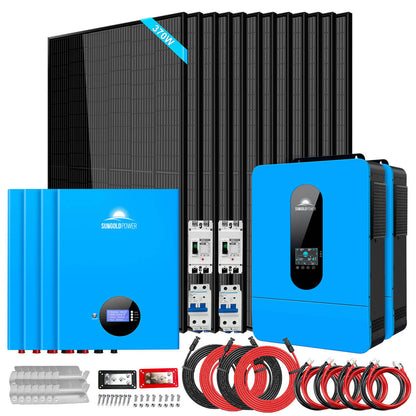 Off-Grid Solar Kit 13000W 48VDC 120VAC/240V 20.48KWH Lithium Battery 12 X 370 Watts Solar Panels SGM-1320M