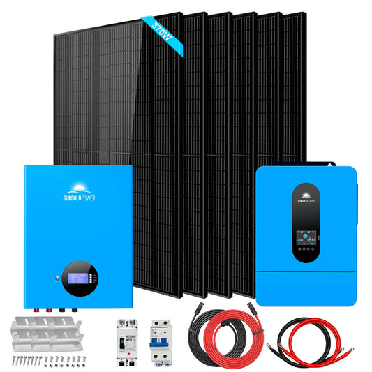 Off-Grid Solar Kit 6500W 48VDC 120/240VAC 5.12KWH/10.24KWH Lithium Battery 6 X 370 Watts Solar Panels SGM-655M/ SGM-6510M