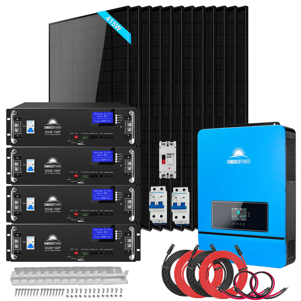 OFF GRID SOLAR KIT 12 X 415 WATTS SOLAR PANELS 20.48KWH LITHIUM BATTERY 8000W SOLAR INVERTER 48VDC 120V/240V SGM-8K20