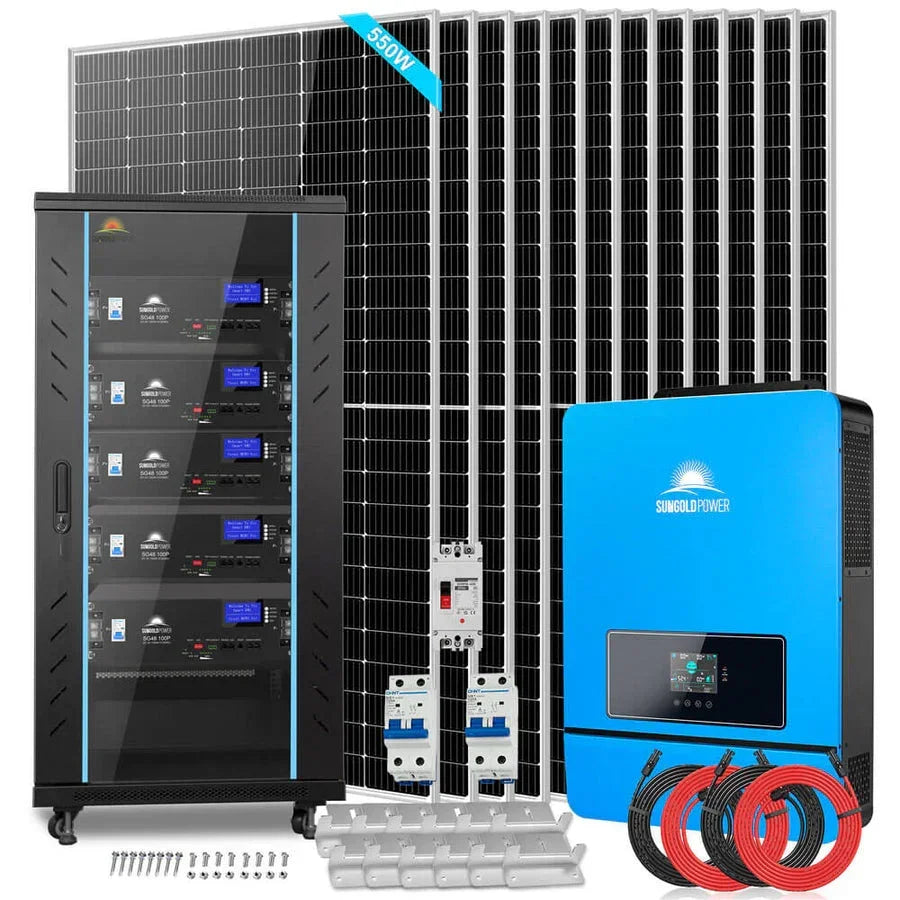 Off Grid Solar Kit 10KW 48VDC 120V/240V 25.6KWH Lithium Battery 12 X 550 Watts Solar Panels SGR-10K25