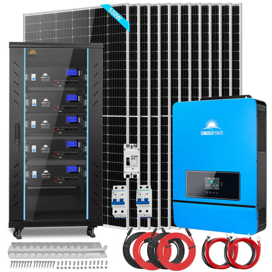 OFF GRID SOLAR KIT 12 X 550 WATTS SOLAR PANELS 20.48KWH-32.14KWH LITHIUM BATTERY 10KW SOLAR INVERTER 48VDC 120V/240V SGR-10K25S