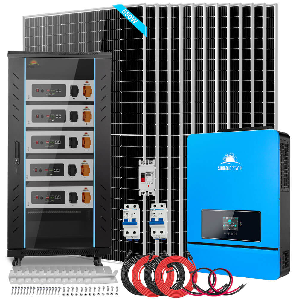 OFF GRID SOLAR KIT 12 X 550 WATTS SOLAR PANELS 20.48KWH-32.14KWH LITHIUM BATTERY 10KW SOLAR INVERTER 48VDC 120V/240V SGR-10K25S