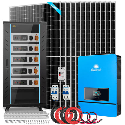 OFF GRID SOLAR KIT 12 X 550 WATTS SOLAR PANELS 20.48KWH-32.14KWH LITHIUM BATTERY 10KW SOLAR INVERTER 48VDC 120V/240V SGR-10K25S
