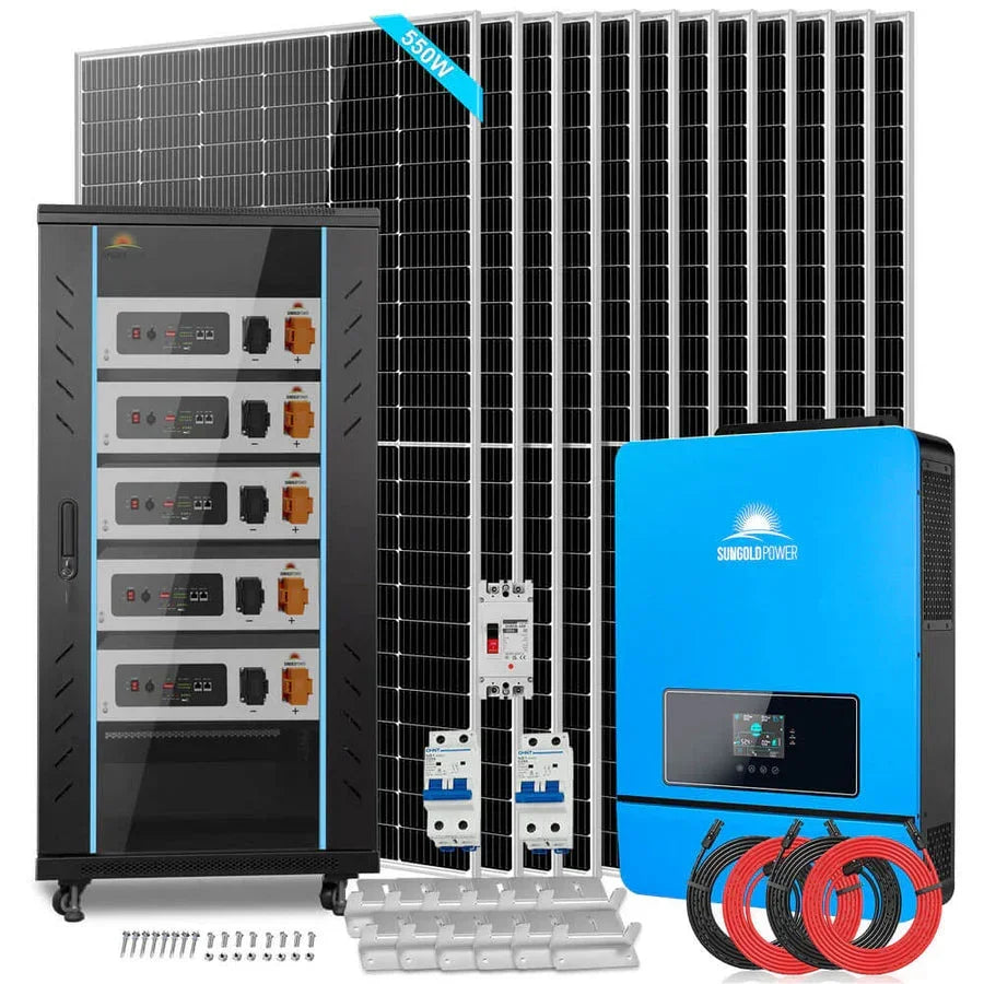 Off Grid Solar Kit 10KW 48VDC 120V/240V 25.6KWH Lithium Battery 12 X 550 Watts Solar Panels SGR-10K25