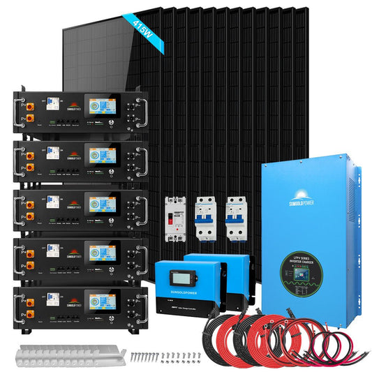 Off-Grid Solar Kit 12000W 48VDC 120V/240V LifePo4 25.6KWH Lithium Battery 12 X 415 Watts Solar Panels SGR-12K20E