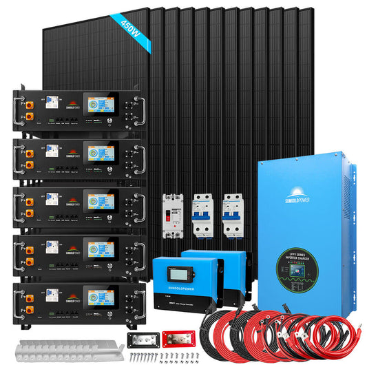 Off-Grid Solar Kit 12000W 48VDC 120V/240V LifePo4 25.6KWH Lithium Battery 12 X 415 Watts Solar Panels SGR-12K20E