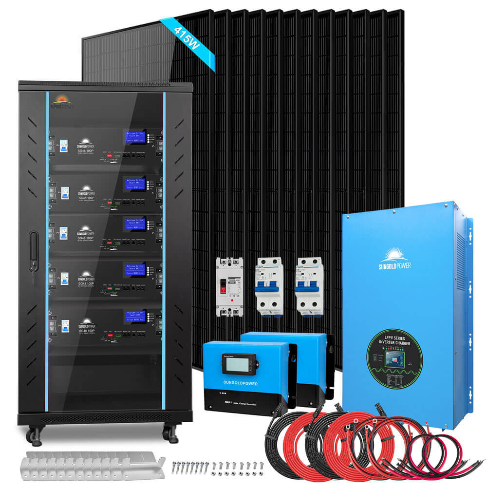 Off-Grid Solar Kits 12kW/15kW/18kW Options 120V/240V with 48v LiFePO4 Lithium Batteries & 415w Solar Panels SGR-18K20E