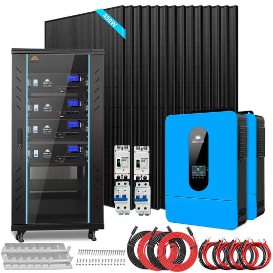 Off-Grid Solar Kit 13000W 48VDC 120V/240V LifePo4 20.48KWH Lithium Battery 14 X 415 Watts Solar Panels SGR-13KM